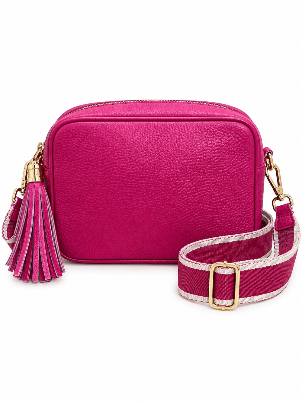 Borse in Pelle Italian Leather Camera Bag Hot Pink Magenta Tassel Crossbody